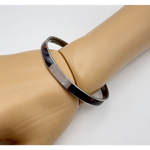 Mother of Pearl Inlay Bracelet Bangle Silver Tone Minimalist Boho - Picture 7 of 7